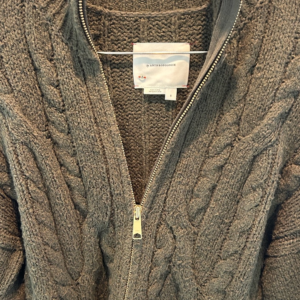 Olive Green Anthtoologie Zip up Sweater - Picture 5 of 6
